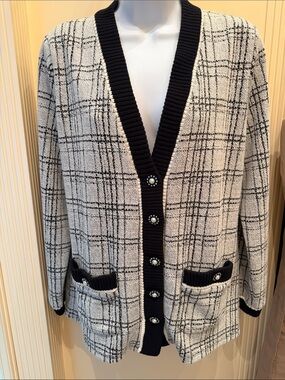 Karl Lagerfeld Paris Plaid Tweed Knit Cardigan Jacket - Size S